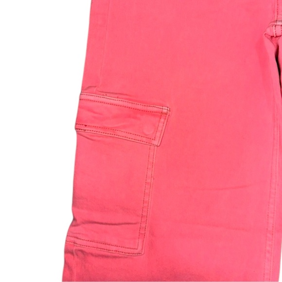 Risen Hot Neon Pink High Rise Wide Leg Cargo Jeans Size 15/32 - Picture 10 of 14